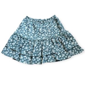 NWOT Nicole Miller Tiered Floral Mini Skirt, Green & White, Size 12
